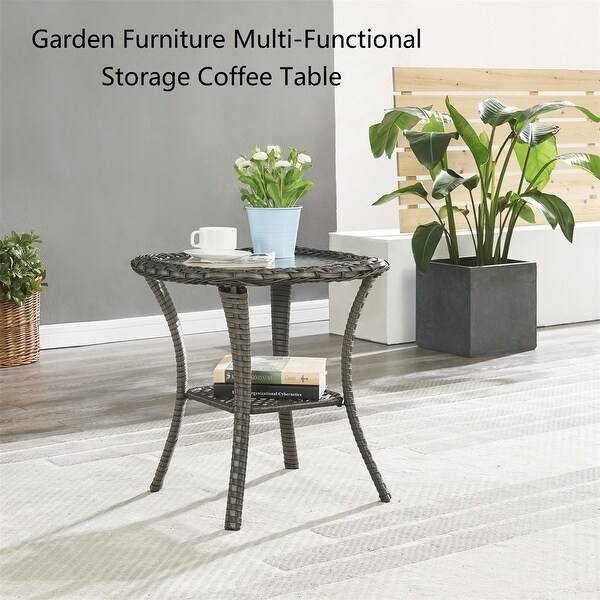 3Piece Rattan Wicker Rocking Swivel Chair Set with Table