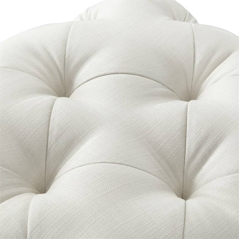 Posh Living Leonard Modern Linen Fabric Square Ottoman in Cream/White