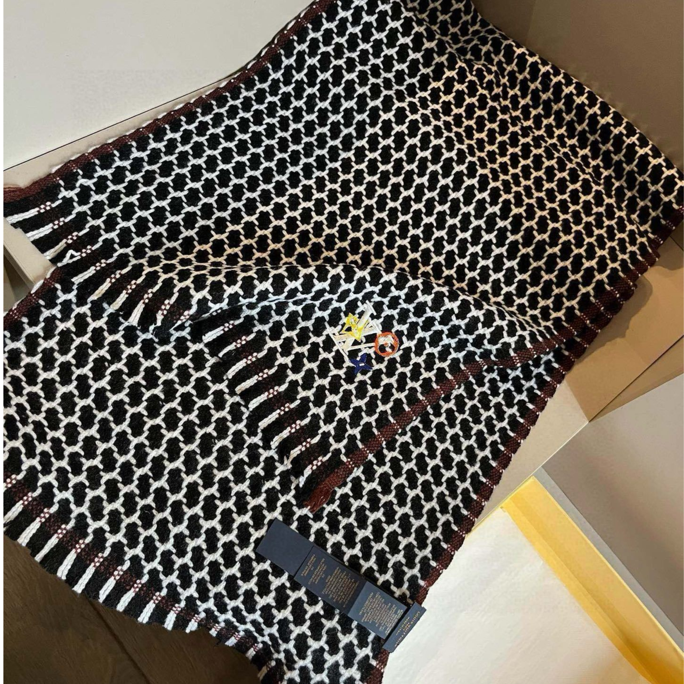 Louis Vuitton Damier Check Cashmere Scarf Black For Women 190cm