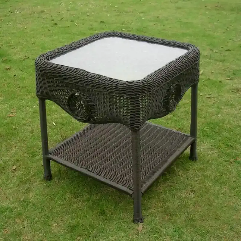 Riviera Resin Wicker Side Table – 18″ All-Weather Patio Accent Table