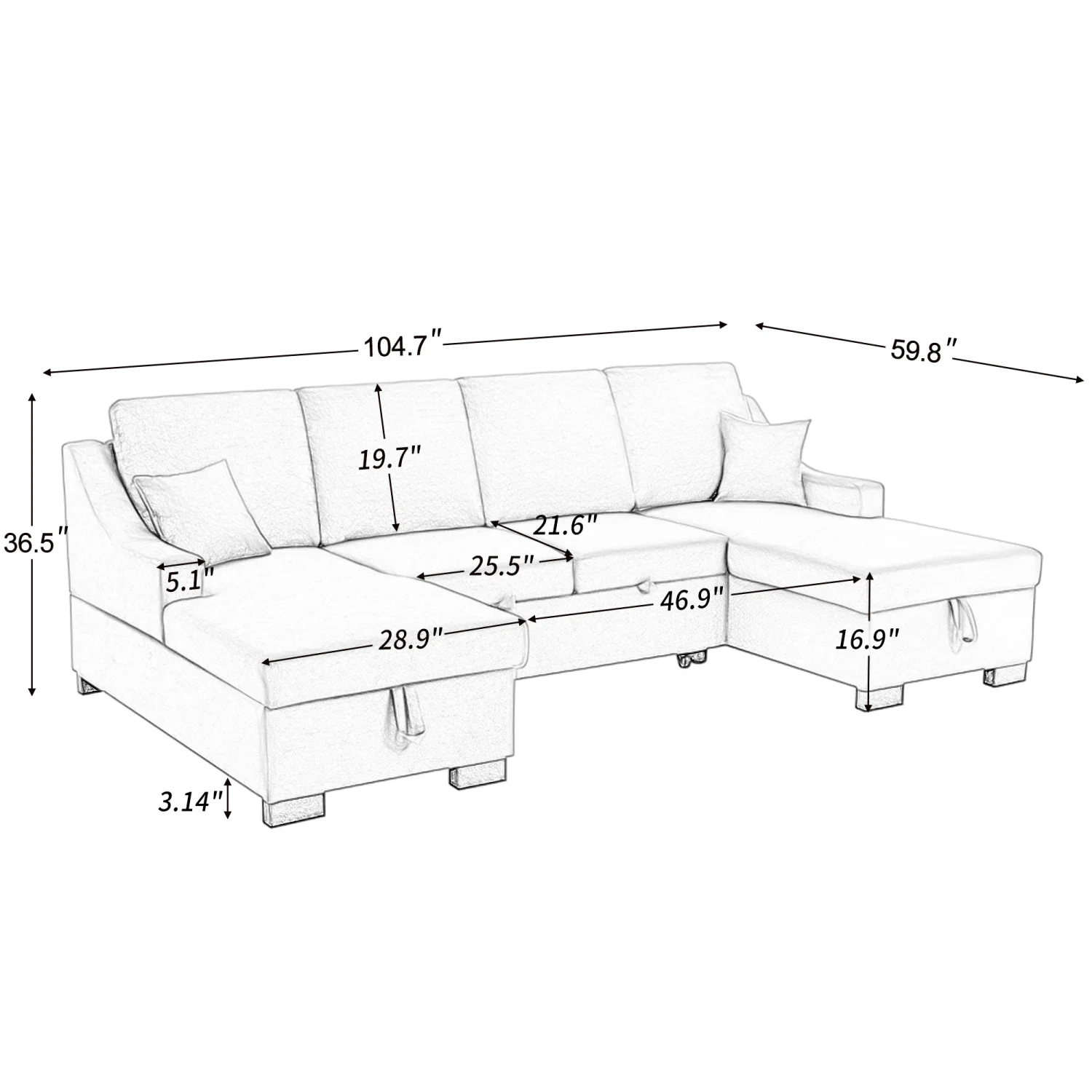 Churanty Pull Out Sofa Bed U Shaped Sectional Sleeper Sofa Bed with Storage Chaise for Living Room Apartment,Grey