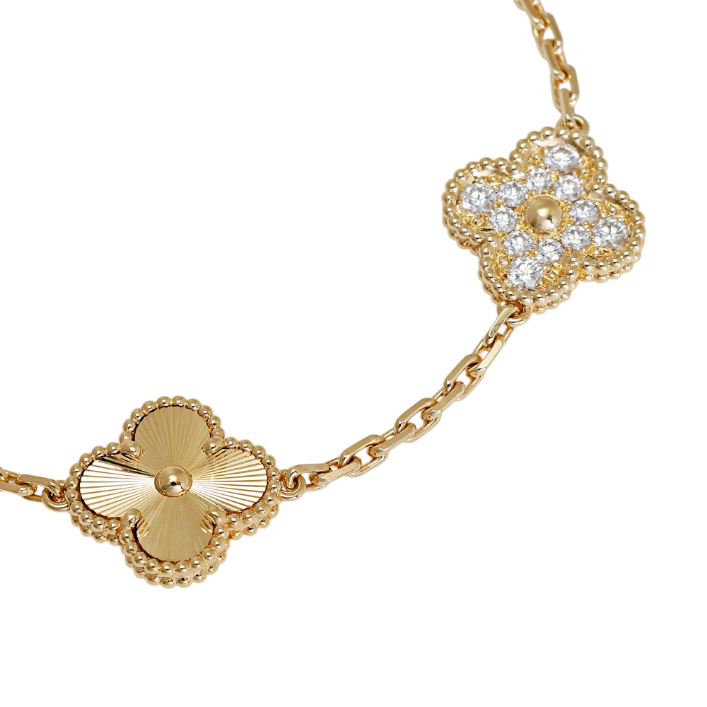 Van Cleef & Arpels Vintage Alhambra 5 Motifs Bracelet 18K Yellow Gold Diamond VCARP4KN00