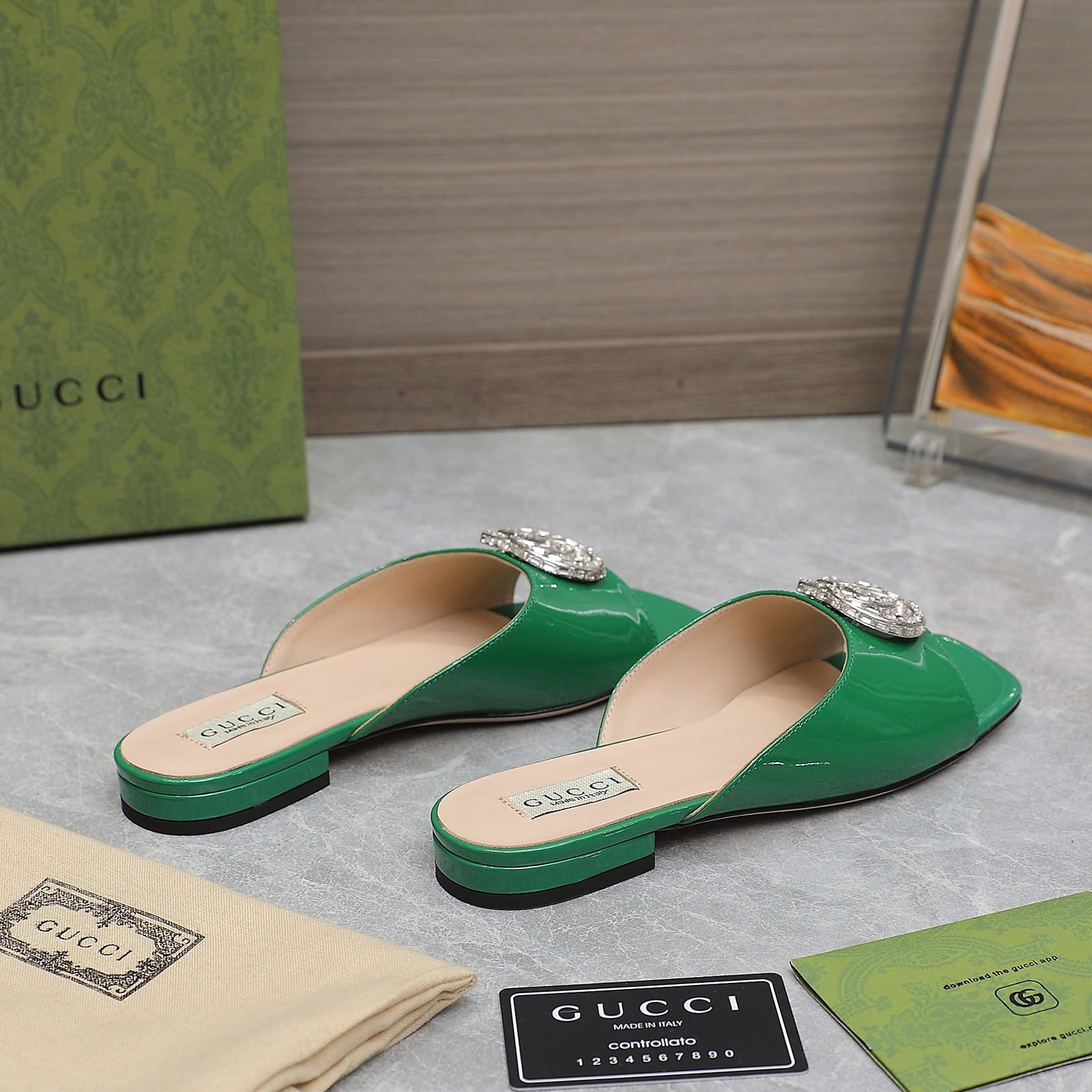 Gucci Gg Crystal Slippers Green