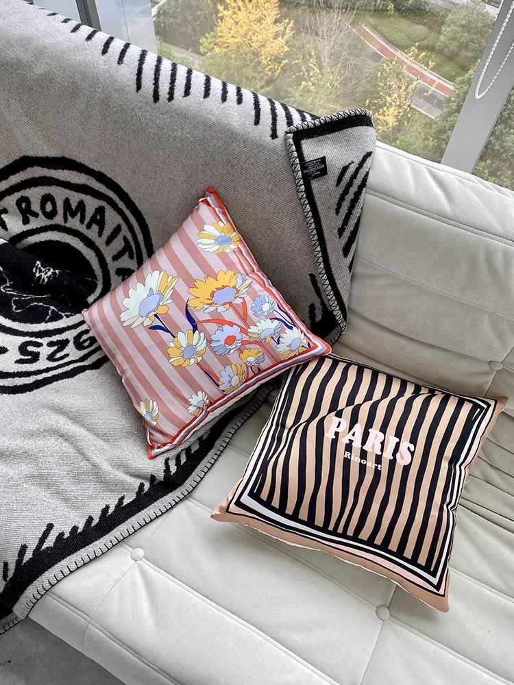 BD034 - Luxury F Classic Striped 4D Printed Silk Feel Pillow: Living Room Sofa