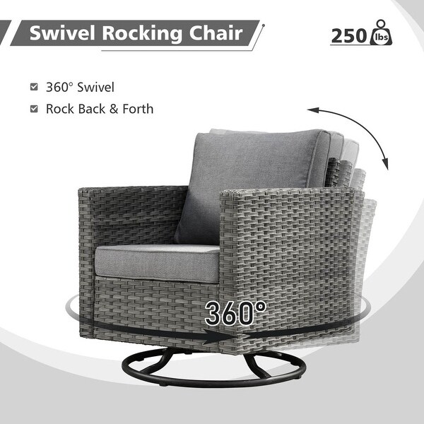 OVIOS 6piece Wicker Sectional Sofa Swivel Rocking Chair Set