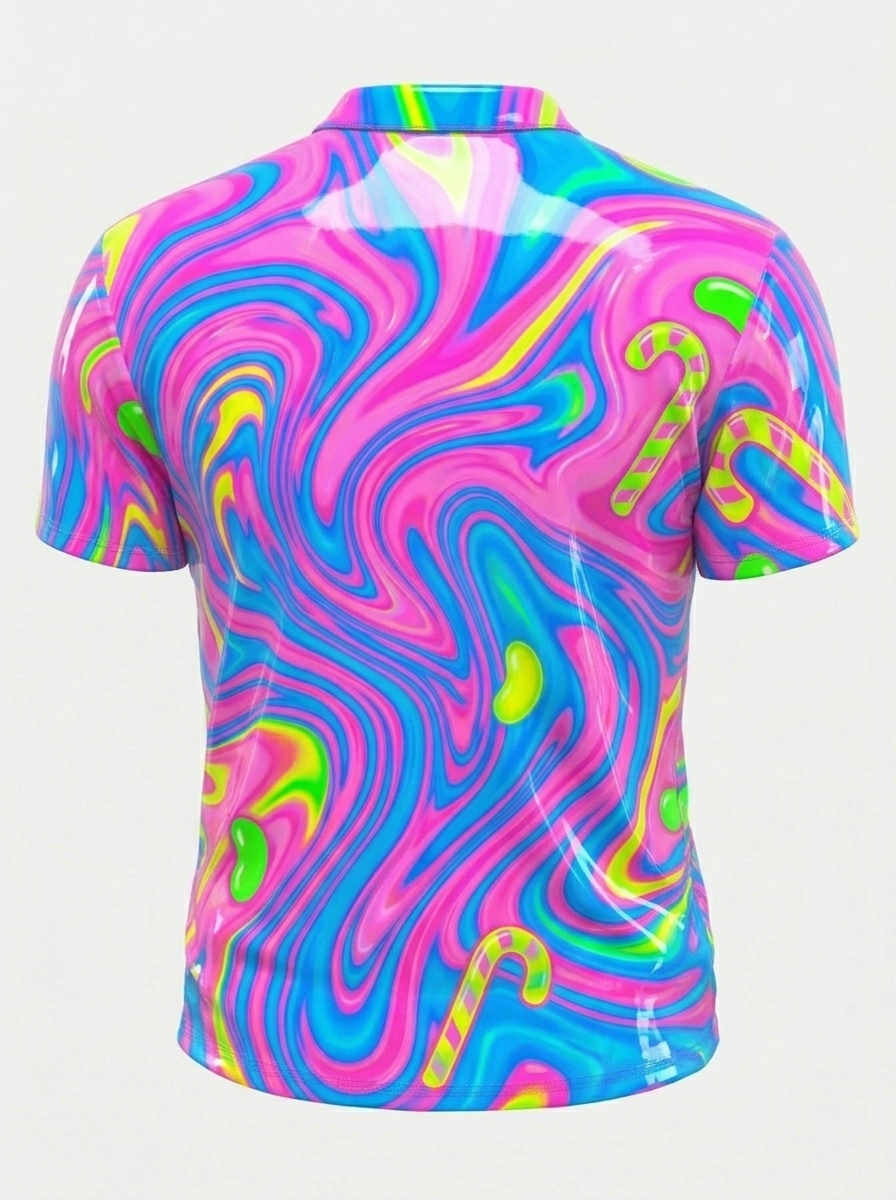 Moisture Wicking Golf Polo 3D Pink Blue Swirl Candy Button Short Sleeve Golf Polo Shirt