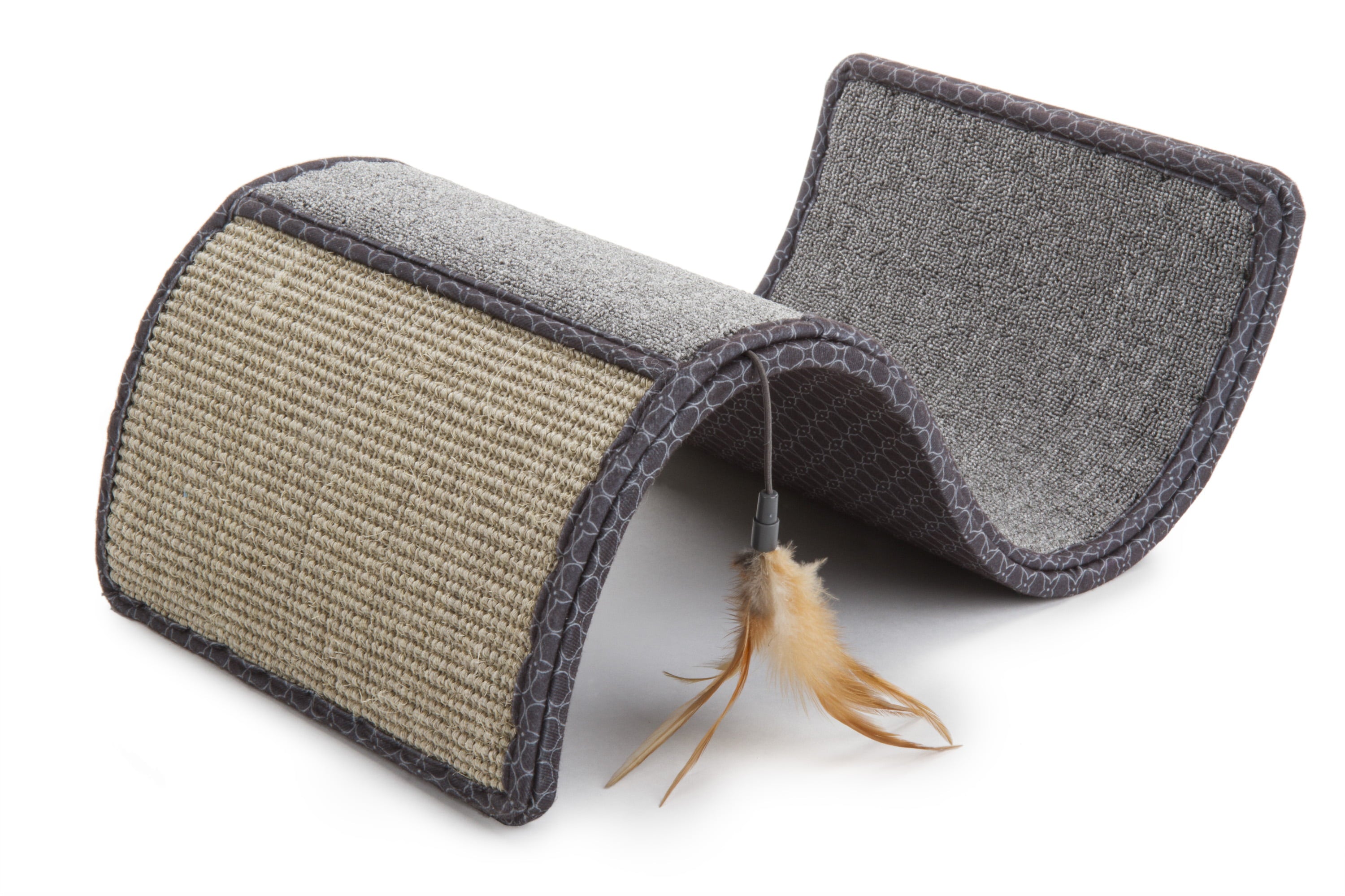 SmartyKat Scratch Scroll with Feather Toy, Multi-Surface Sisal and Carpet Cat Scratcher