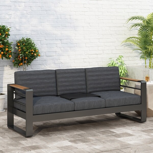 RustResistant Aluminum Frame Outdoor Sofa with WaterResistant Cushions and Wood Composite Accents