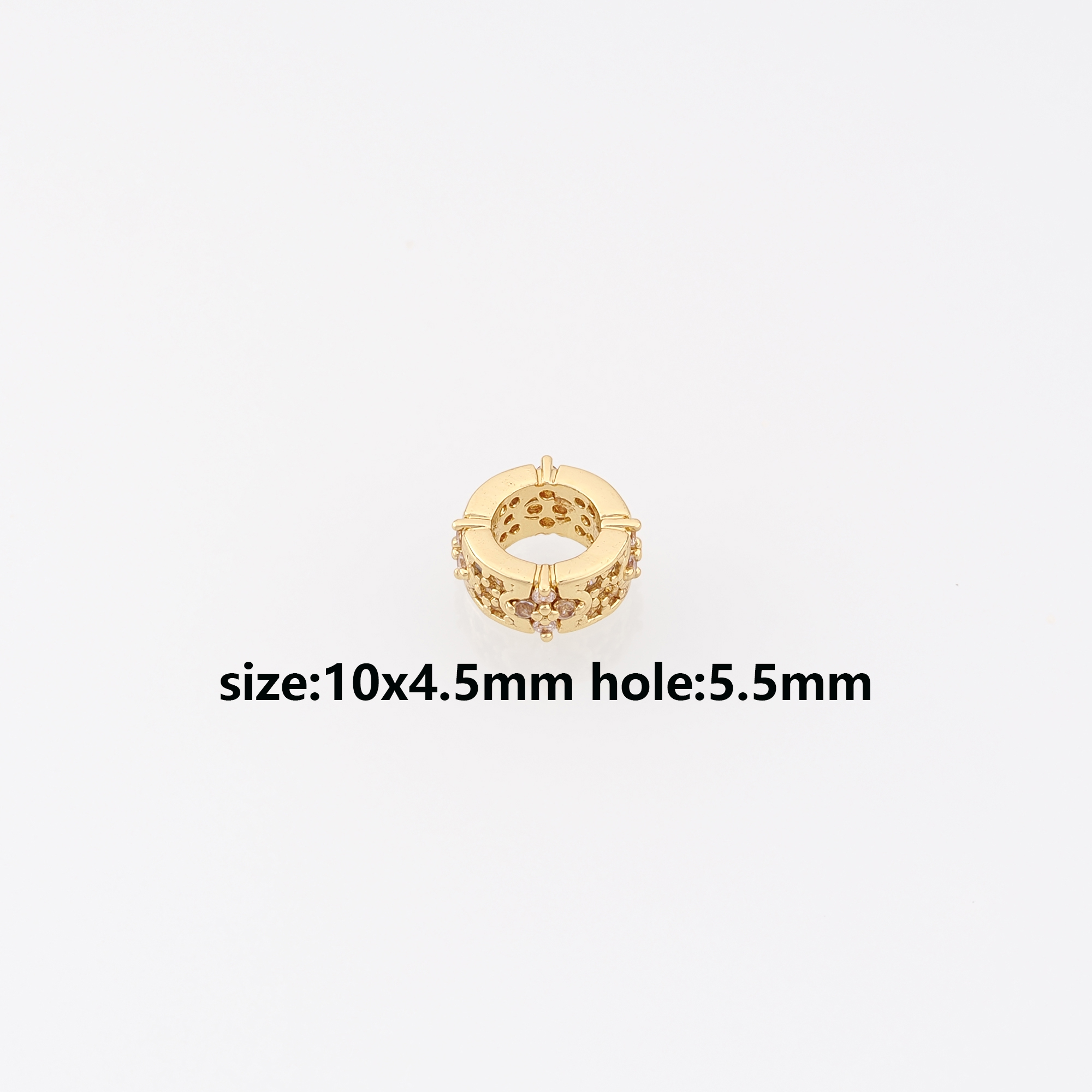 18K Gold Filled Flower Spacer Beads,Zircon Flower Flat Beads for Bracelet Jewelry Necklace Making Supply
