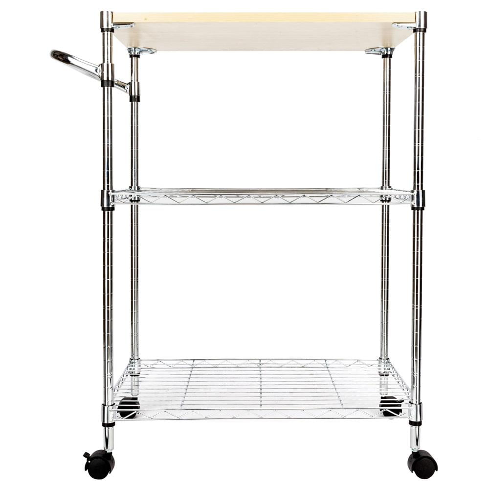 Zimtown 3-Tier Rolling Kitchen Trolley Cart,  Microwave Utility Storage Serving Cart with Wooden Table and Handle, 66 lbs Per Shlef