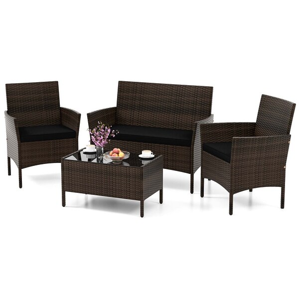 Costway 4 PCS Patio Furniture Set with Washable Cushions and Tempered