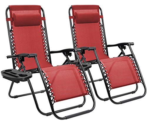 Homall Zero Gravity Chair Patio Folding Lawn Outdoor Lounge Gravity Camp Reclining Lounge Chair with Cup Holder Pillows for Poolside Backyard and Beach Set of 2 (Blue)