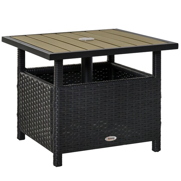 Black Square Metal 18in. H Outdoor Side Table with Steel Frame,1.75in. Umbrella Insert Hole,Sand Bag