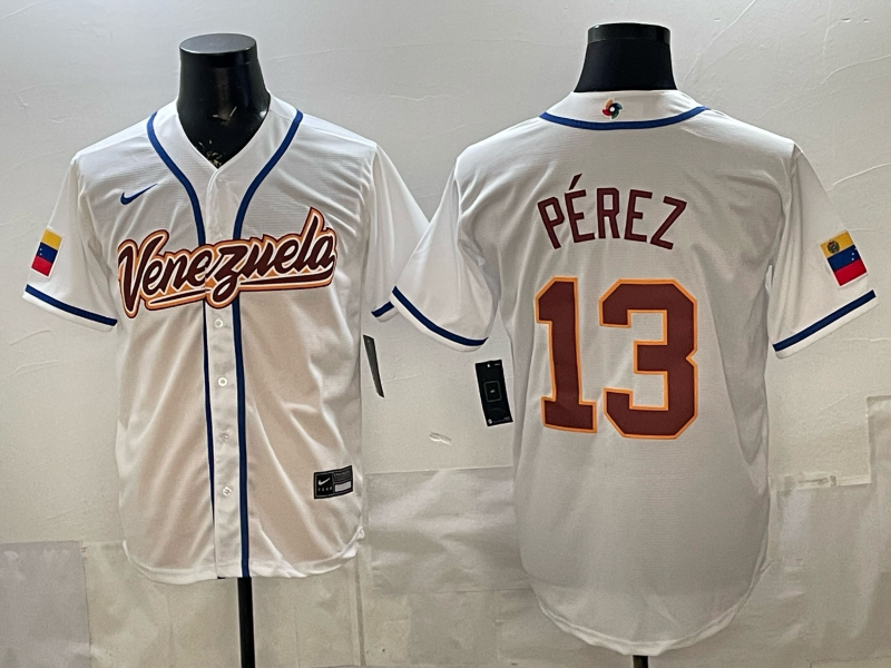 Men's Venezuela Baseball Salvador Perez #13 White 2026 World Baseball Classic Stadium Jersey