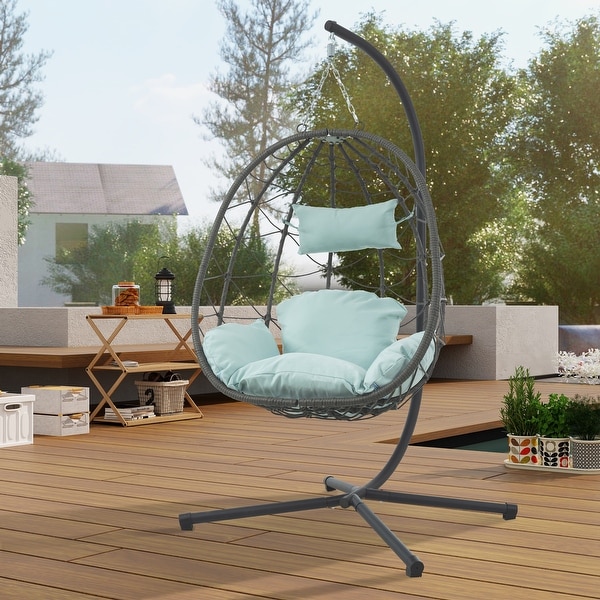 Patio Wicker Hanging Egg Chair Hanging Basket Chair Swing Chair with Stand