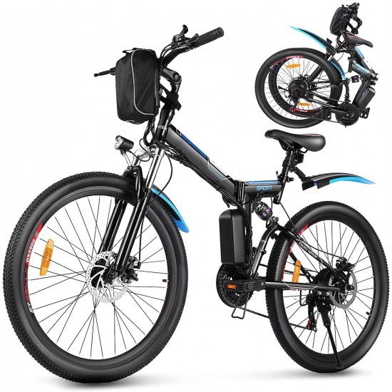 26” Folding Electric Mountain Bike 250W Electric Bicycle with Removable Large Capacity Lithium-Ion Battery, Professional 21 Speed Gears