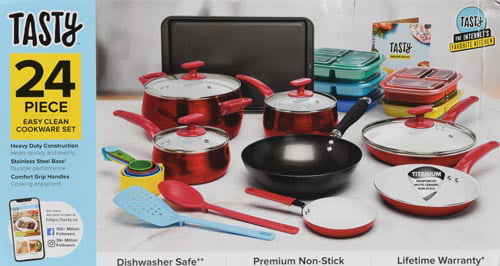 Tasty 24 Piece Titanium Ceramic Non-Stick Cookware Set, Dishwasher Safe