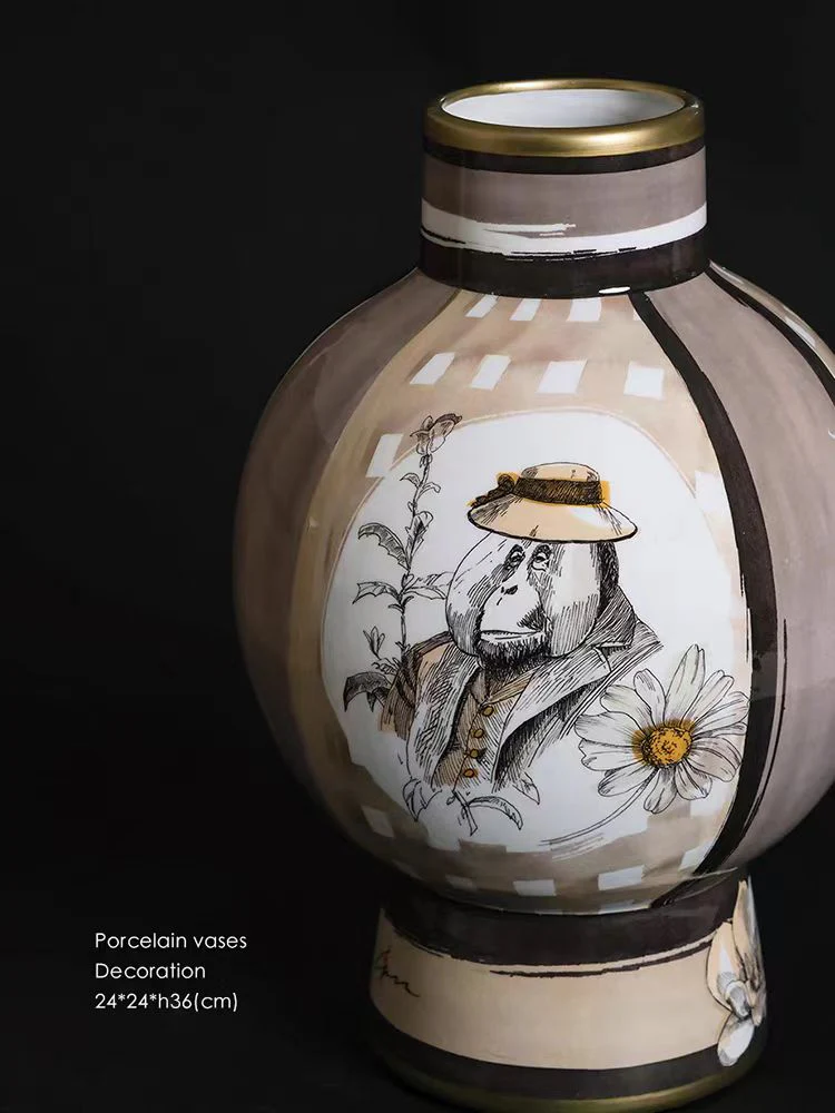DC159 - Classic Italian Light Cocoa The King Underglaze Painted Porcelain Vase