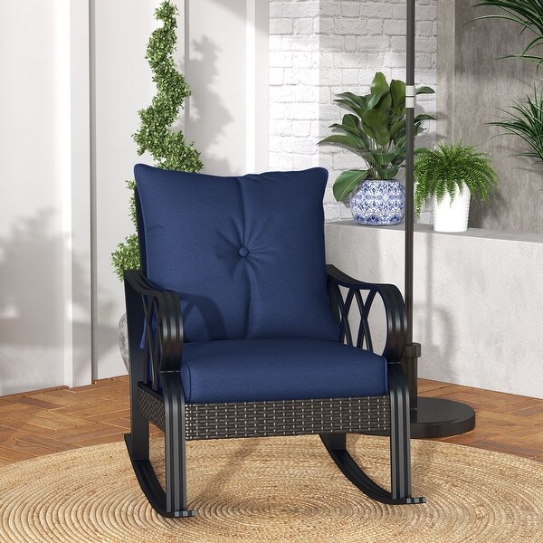 Outsunny Outdoor Wicker Rocking Chair with Padded Cushions,Aluminum Furniture,Rattan Porch Rocker Chair w/ Armrest for Garden