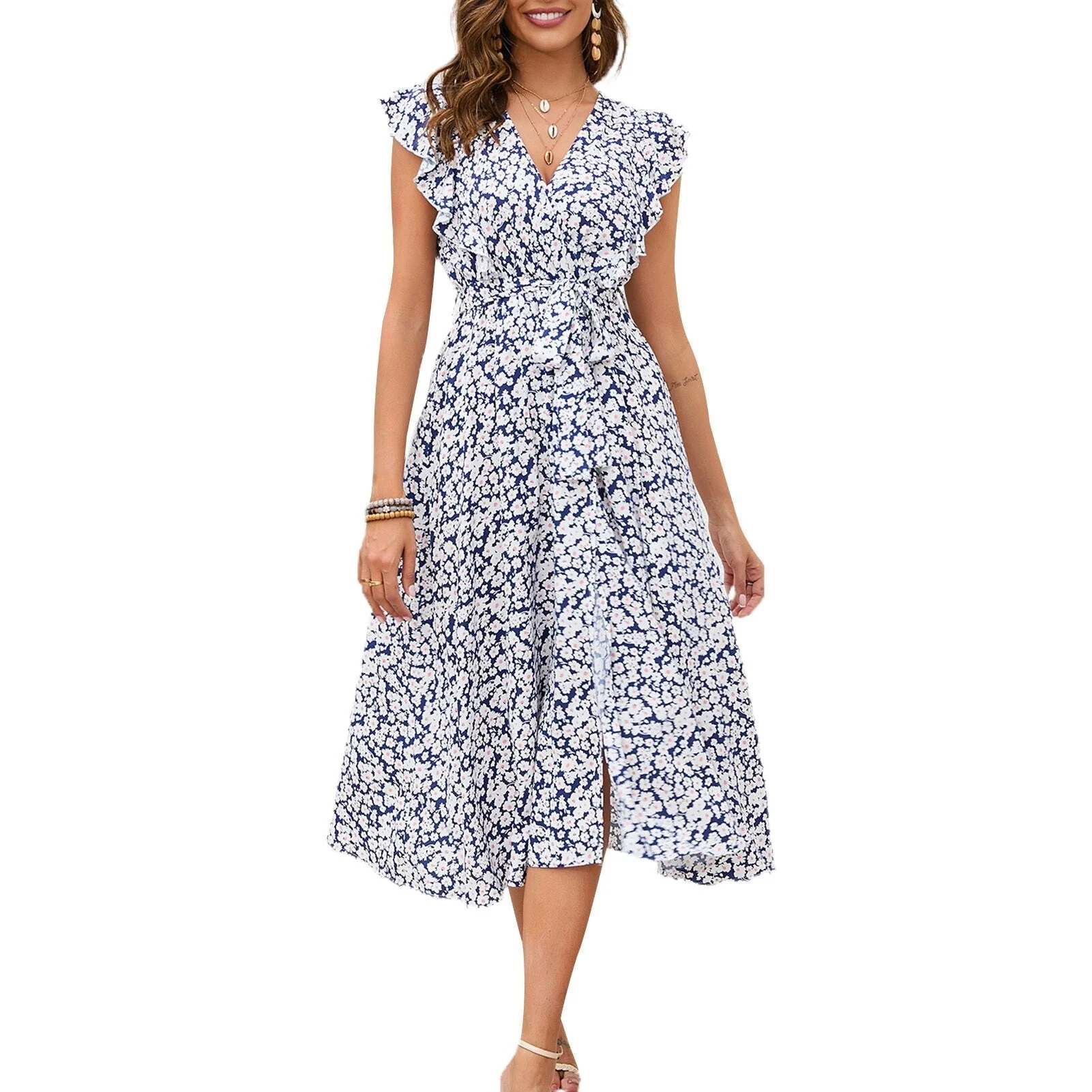 Boho Floral Print Maxi Dress | Ruffled SleeveClistos