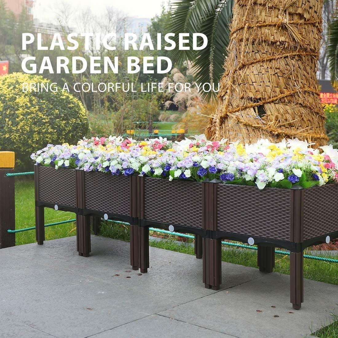 Elevated DIY Plastic Raised Garden Bed Planter Kit for Flower Vegetable Grow Set of 4