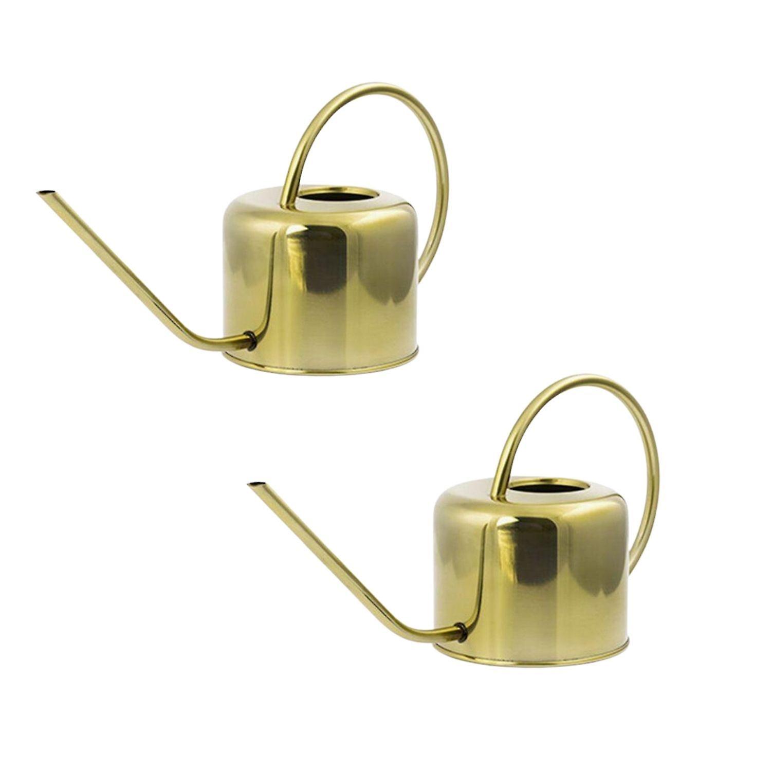 2 vintage golden stainless steel watering cans 1.2 liters