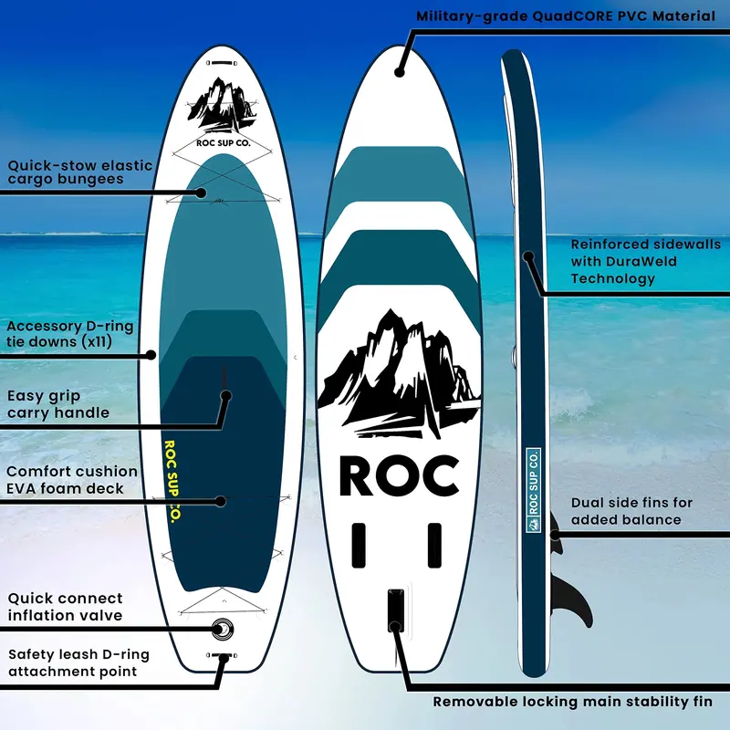 ROC Inflatable Stand-Up Paddle Board – 10’6″ All-Around iSUP with Carry Kit