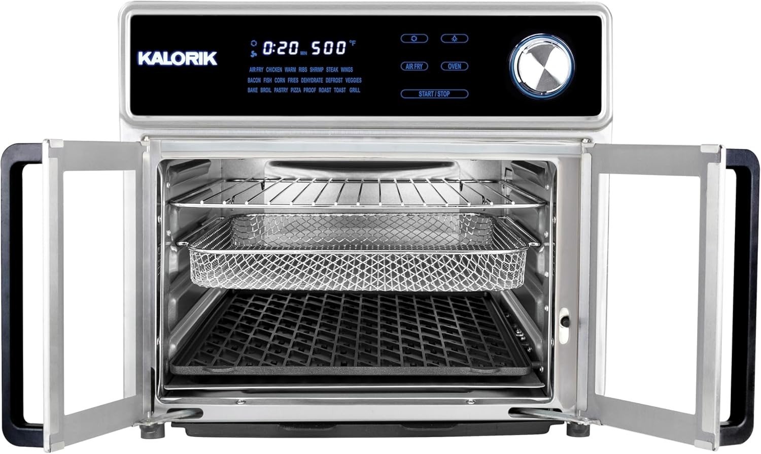 26QT 10-in-1 Air Fryer Oven Grill, Smokeless Sear, 22 Smart Presets, 1700W Turbo Convection, 500°F Grill, Polished Stainless Steel