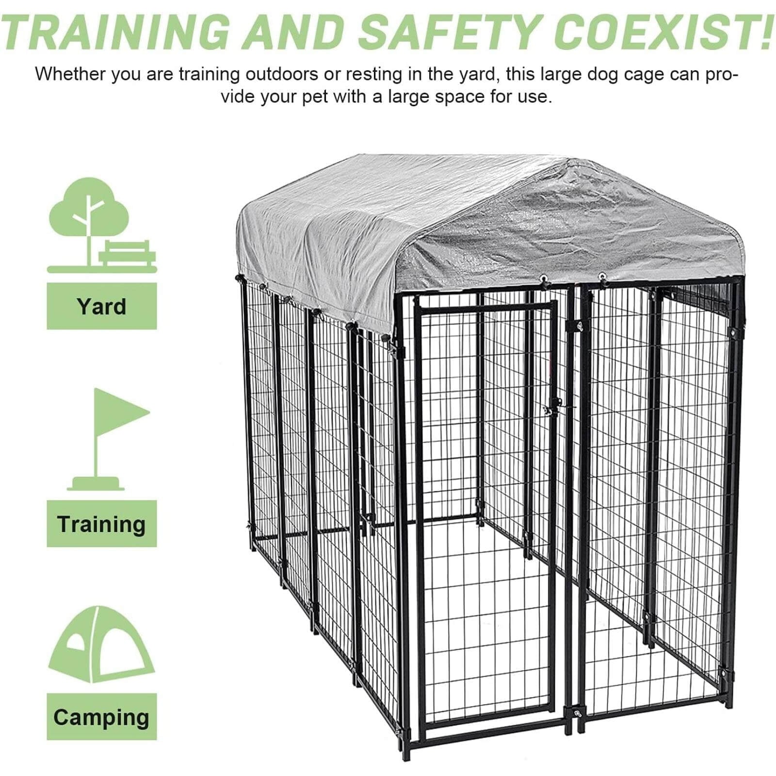 NiamVelo 8’x4’x6′ Large Dog Kennel Heavy Duty Playpen Welded Dog Cage with Water-Resistant Cover, Outdoor Dog Fence Crate for Backyard, Black