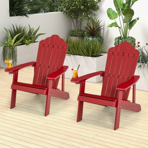 Costway Patio HIPS Adirondack Chair with Cup Holder Weather Resistant