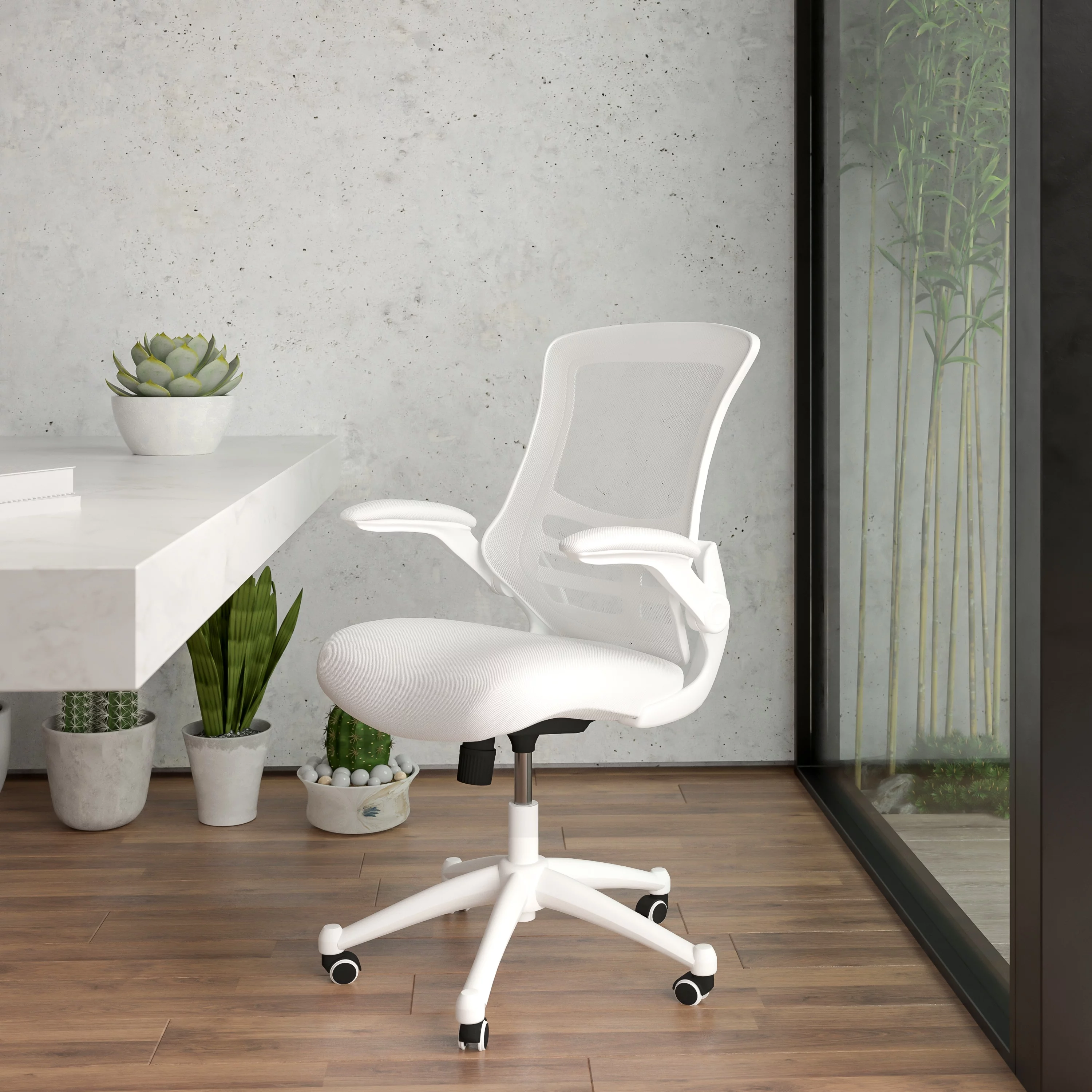 Lancaster Home Mid-Back Mesh Swivel Ergonomic Task Office Chair with Flip-Up Arms Blue Mesh/White Frame