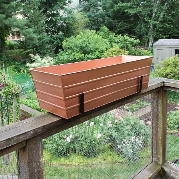 Large Galvanized Steel Rectangular Box Planter With Brackets For 2 X 6 Railings Copper Plated Achla Designs
