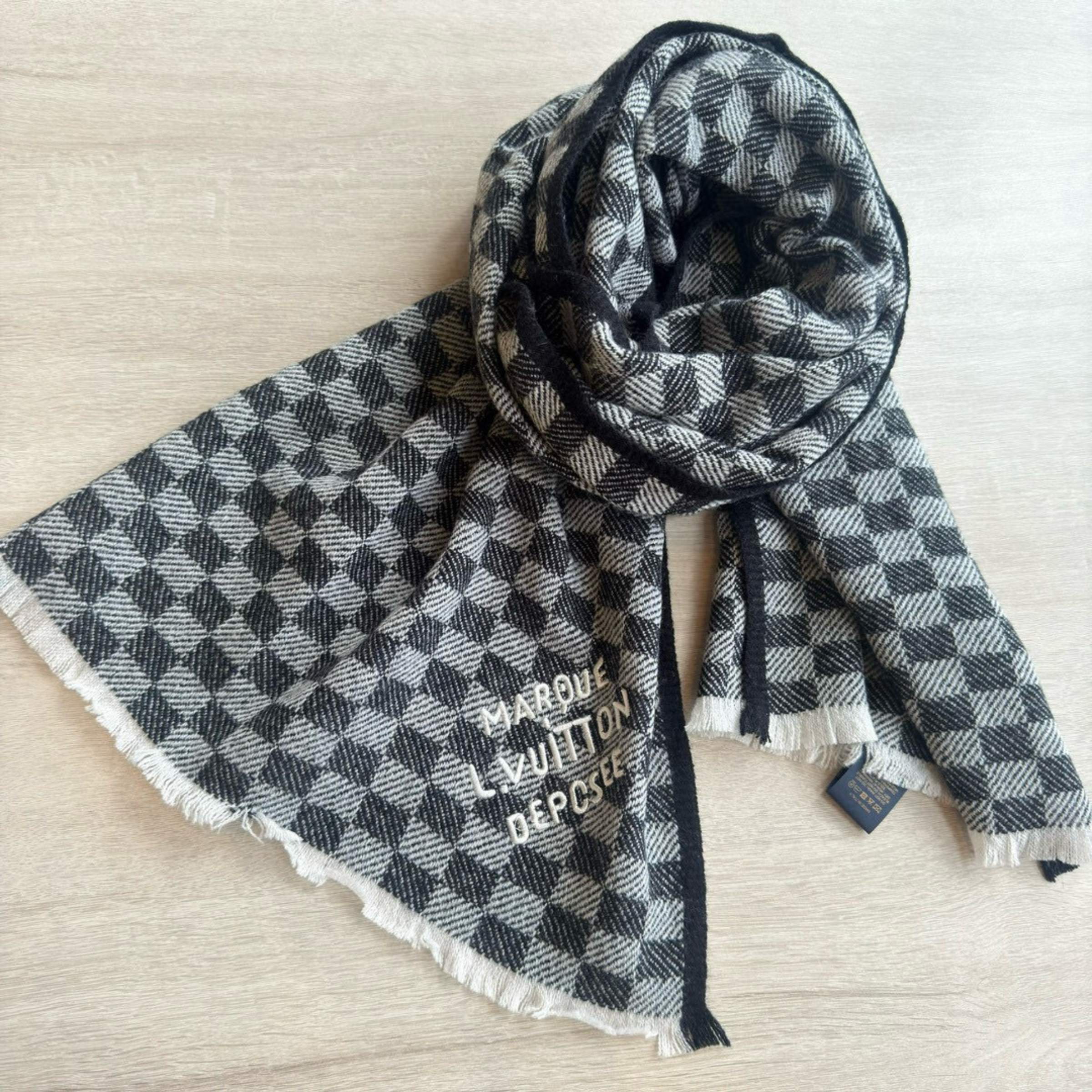 Louis Vuitton Damier Checkered Scarf Black For Women 190cm