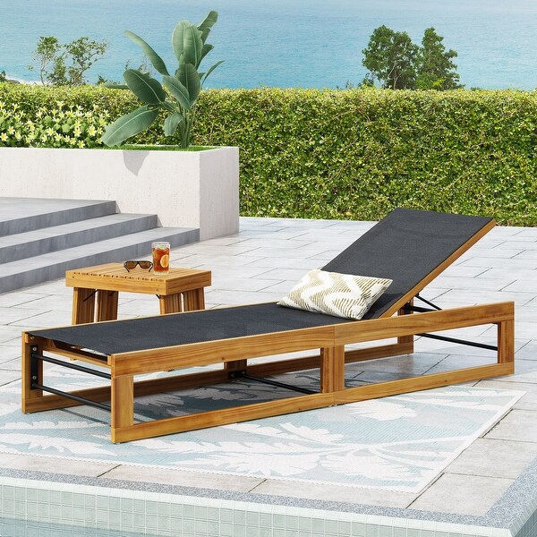 Emile Outdoor Mesh and Wood Chaise Lounge by Christopher Knight Home
