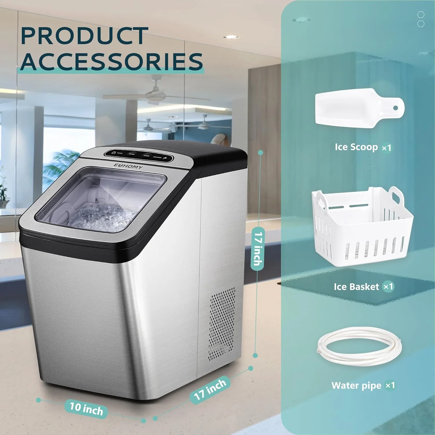 18'' Nugget Ice Countertop High-efficiency Compressor Ice Maker