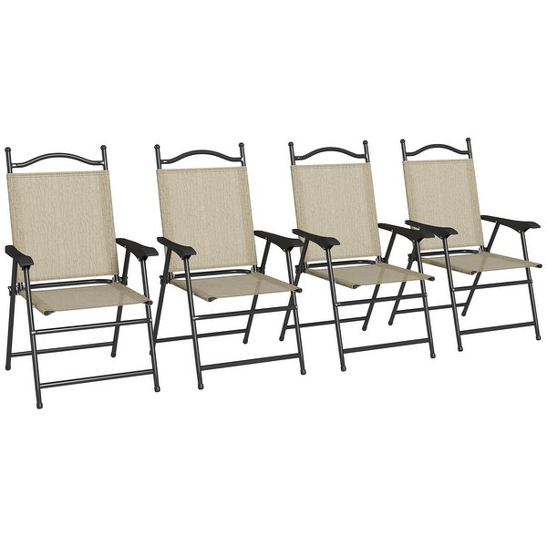 Outsunny Folding Patio Chairs,Set of 4 Camping Chairs with Armrests