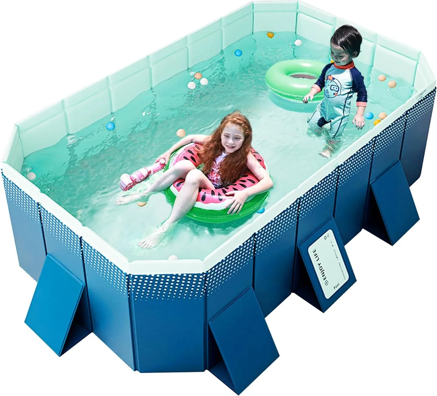 Foldable Non-Inflatable Kids' and Adults' Outdoor Swimming Pool - Hard Plastic Shell, Kid Pool for Backyard Dog Pools (158