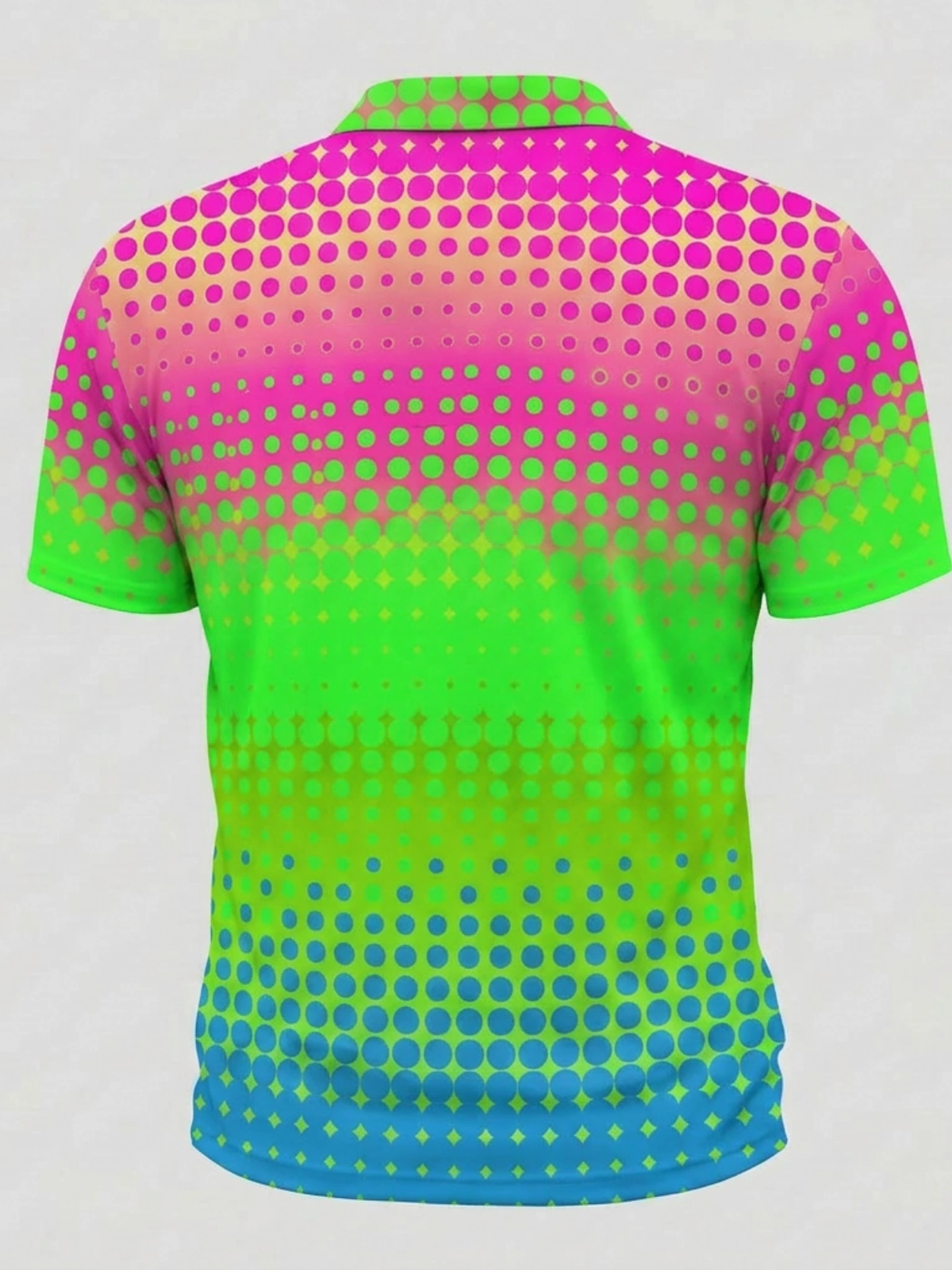 Moisture Wicking Golf Polo 3D Neon Multicolor Gradient Dot Pattern Button Short Sleeve Golf Polo Shirt
