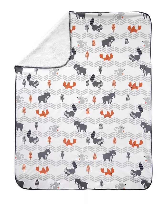 Bedtime Originals Acorn White Gray Squirrel, Fox and Bear Soft Sherpa Baby Blanket