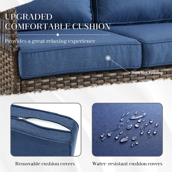 Patio Sofa with Club Chairs,Ottomans,Table