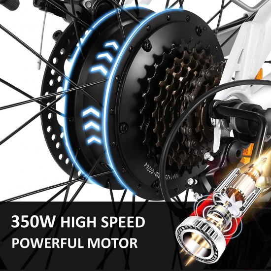 26″ Electric Cruiser Bike,350W Electric Bike/City Ebike with Removable 36V 8Ah Lithium-ion Battery,Shimano 7 Speed Commuter Electric Bicycles,20MPH & 50 Mile Range Adult Electric Bikes