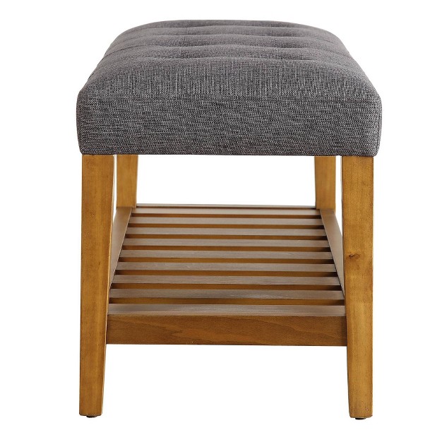 Wooden Open Storage Bench Gray oak Brown Benzara