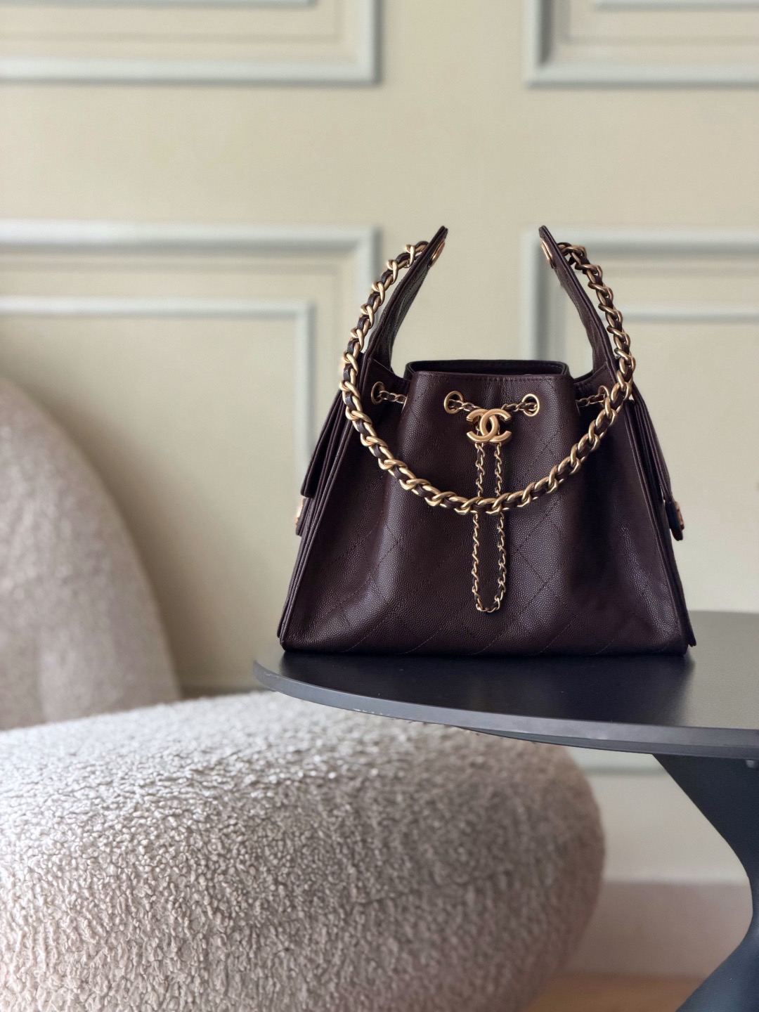 Chanel 25bag 25C Caviar leather white & gold small