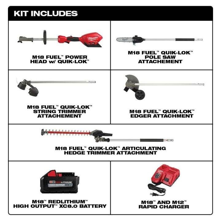 milwaukee-m18-fuel-18-Volt Lithium-Ion Cordless Brushless String Grass Trimmer Combo Kit with Pole Saw, Hedge Trimmer, Edger