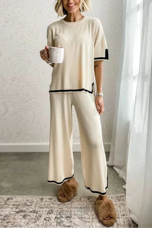 Colorblock Knit Lounge Set with Wide Leg PantsClistos