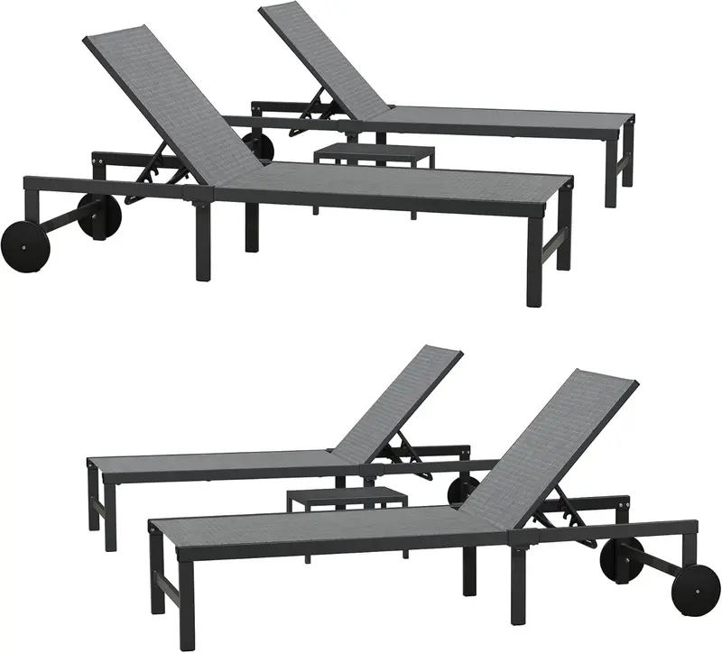 PURPLE LEAF Tanning Lounge Set – Adjustable Aluminum Reclining Chairs with Face-Down Hole, Wheels, Pillows & Matching Table