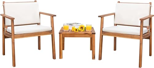 Devoko Patio Furniture 4 Piece Acacia Wood Outdoor Conversation Sofa Set with Table & Cushions Porch Chairs for Garden, Deck, Backyard, Natural