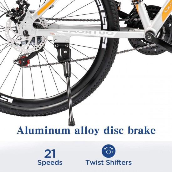 Mountain Bike 26-inch 27.5-inch Wheels, 21 Speed with High Carbon Steel Frame, Double Disc Brake, Front Suspension Anti-Slip Bikes