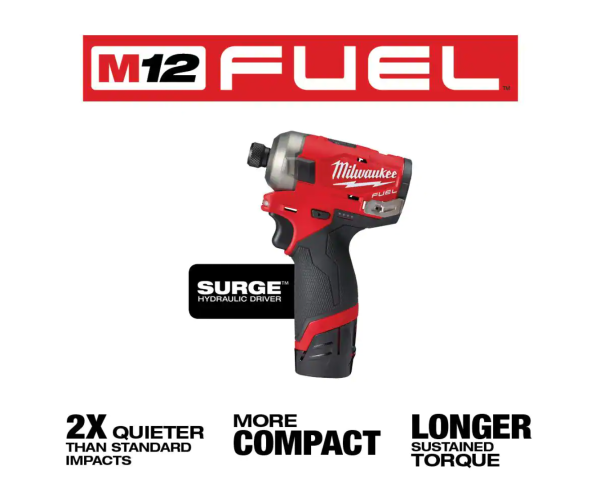 2551-22-2364-20 M12  SURGE 12V Lithium-Ion Brushless Cordless 1/4 in. Hex Impact Driver Compact Kit with M12 Flood Light
