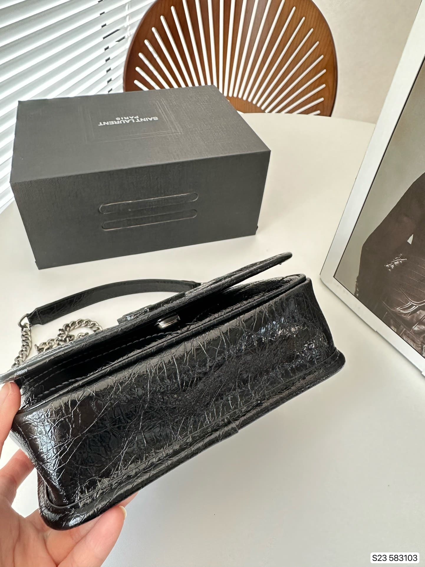 Saint Laurent Niki Vintage Leather Chain Wallet Black 19Cm